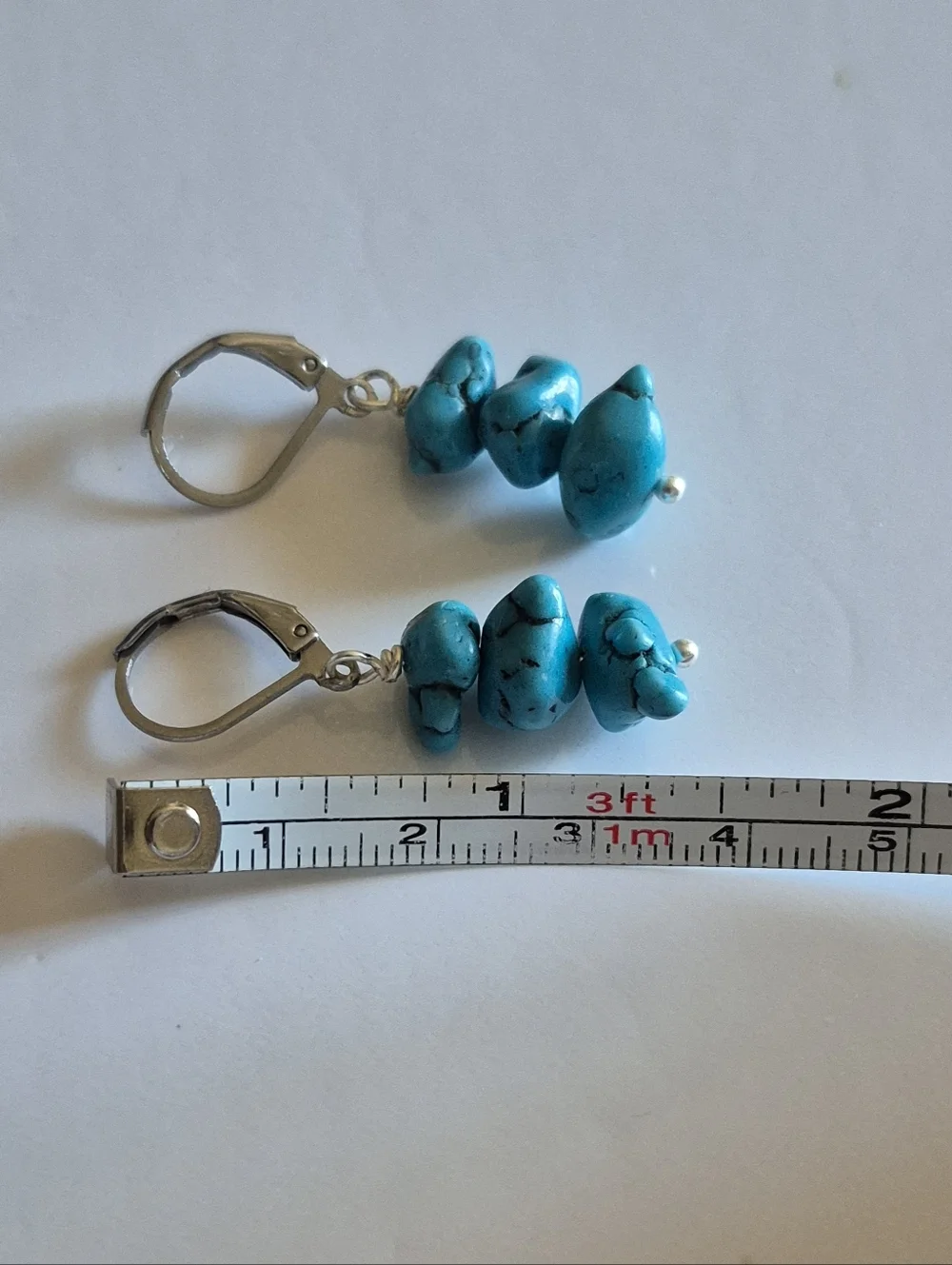 Turquoise Nuggets Dangle Earrings - - Picture 3 of 4
